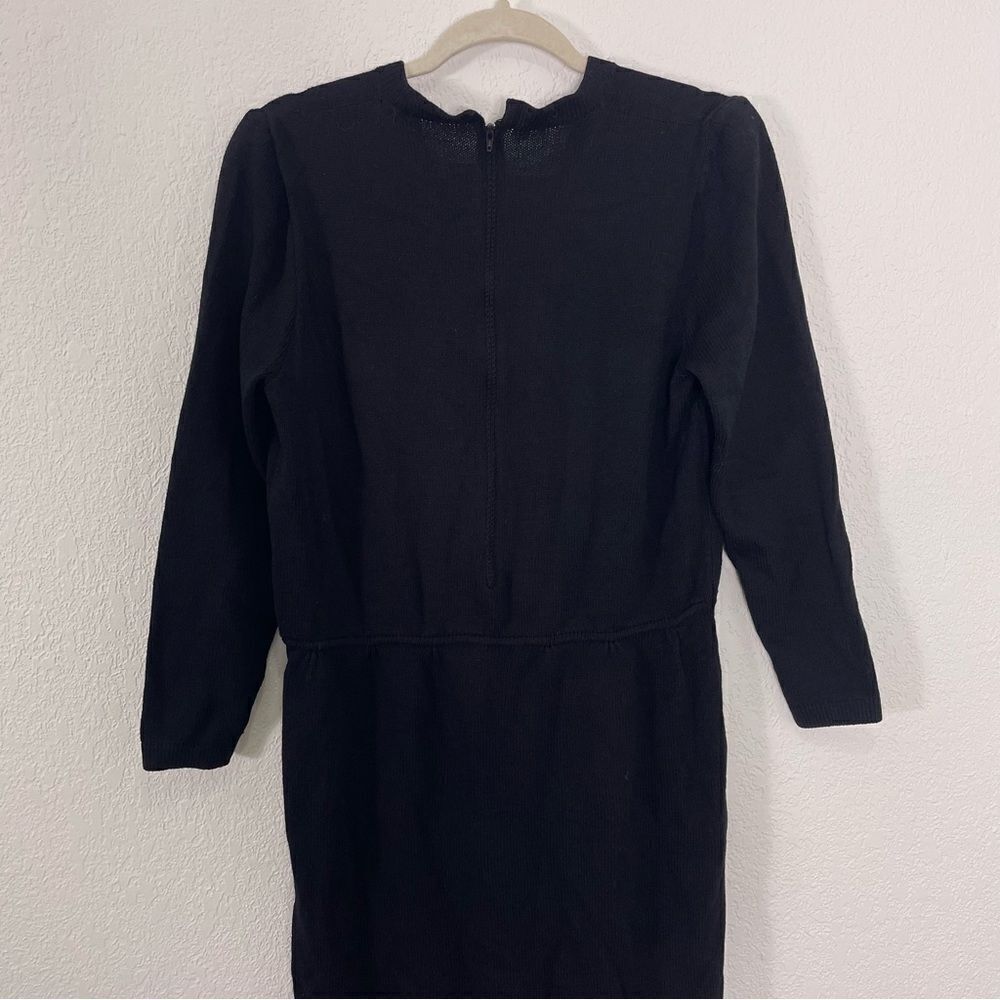St. John for Saks Fifth Avenue Vintage Black V Neck‎ Long Sleeve Knit Dress - Picture 5 of 13